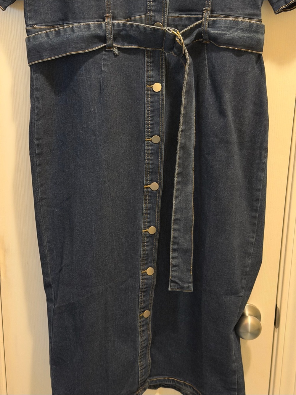 Denim Shirt Dress with Tie Waist - Picture 6 of 16
